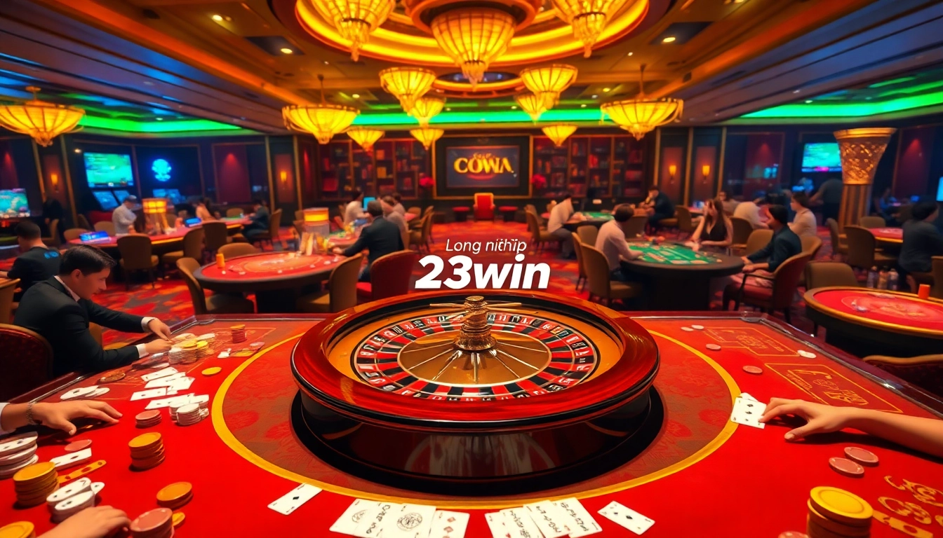 Experience the excitement of gambling as you đăng nhập 23win on a luxurious casino site with vibrant tables and chips.