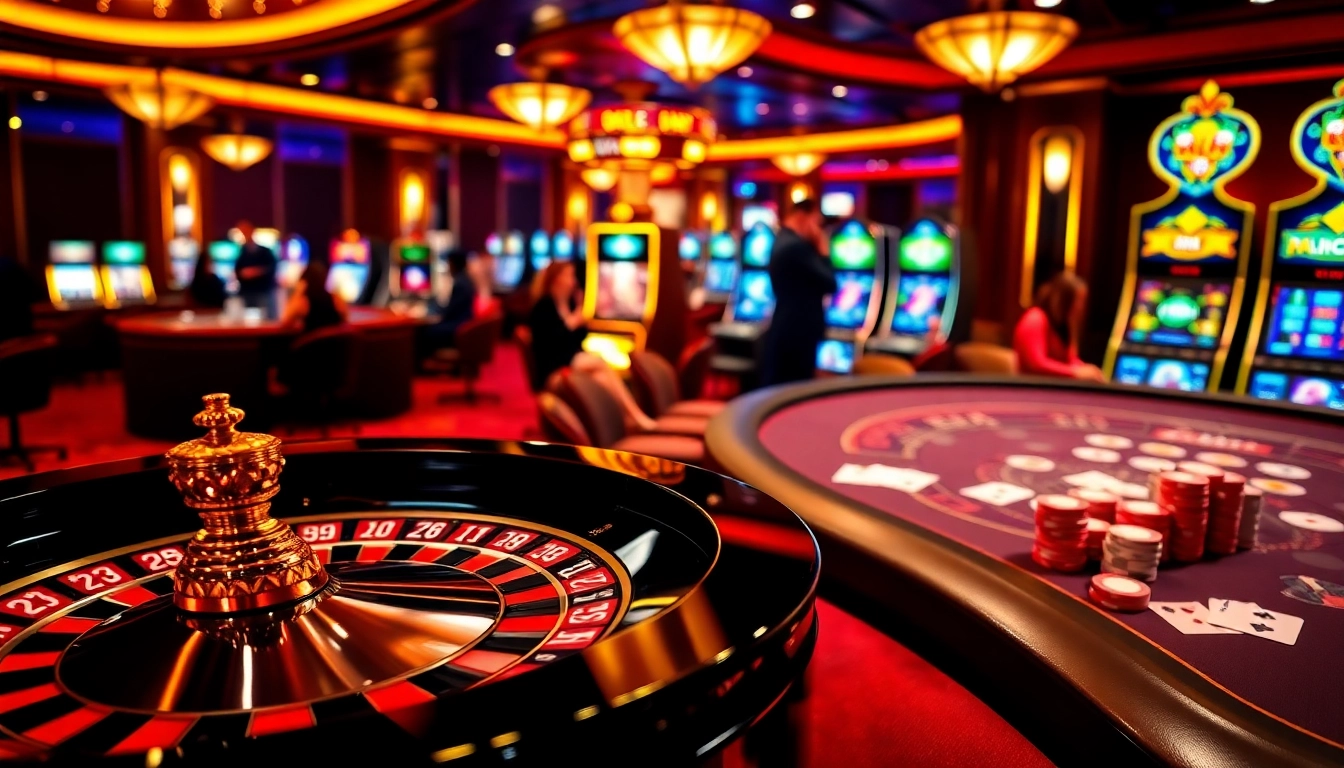 Experience thrilling gameplay with hz88 bet at a luxurious casino, featuring roulette and poker tables.