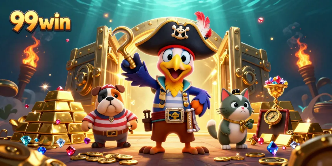 Experience the thrill at 99 win with a treasure-filled pirate scene illustrating the excitement of online gaming.