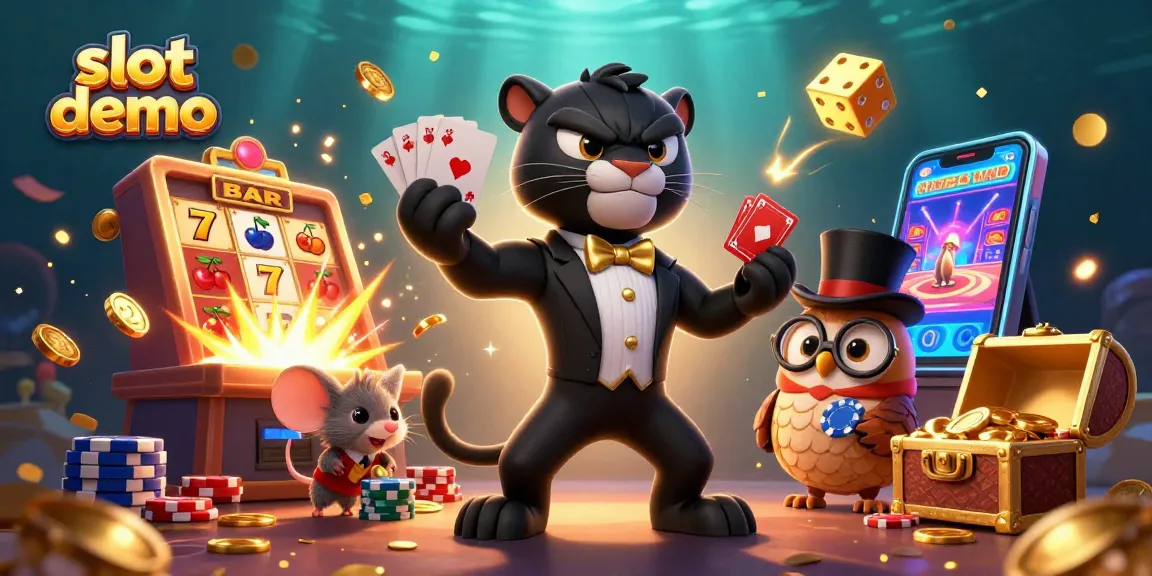 Permainan slot demo yang menampilkan panther, burung hantu, dan tikus keberuntungan dengan mesin slot.