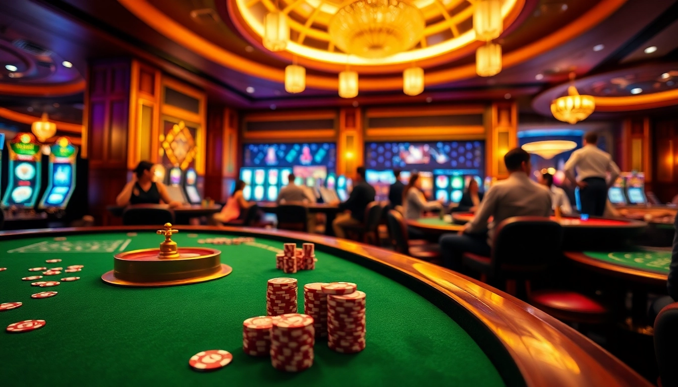 Nohu90 online gambling scene featuring vibrant casino tables and engaging players.