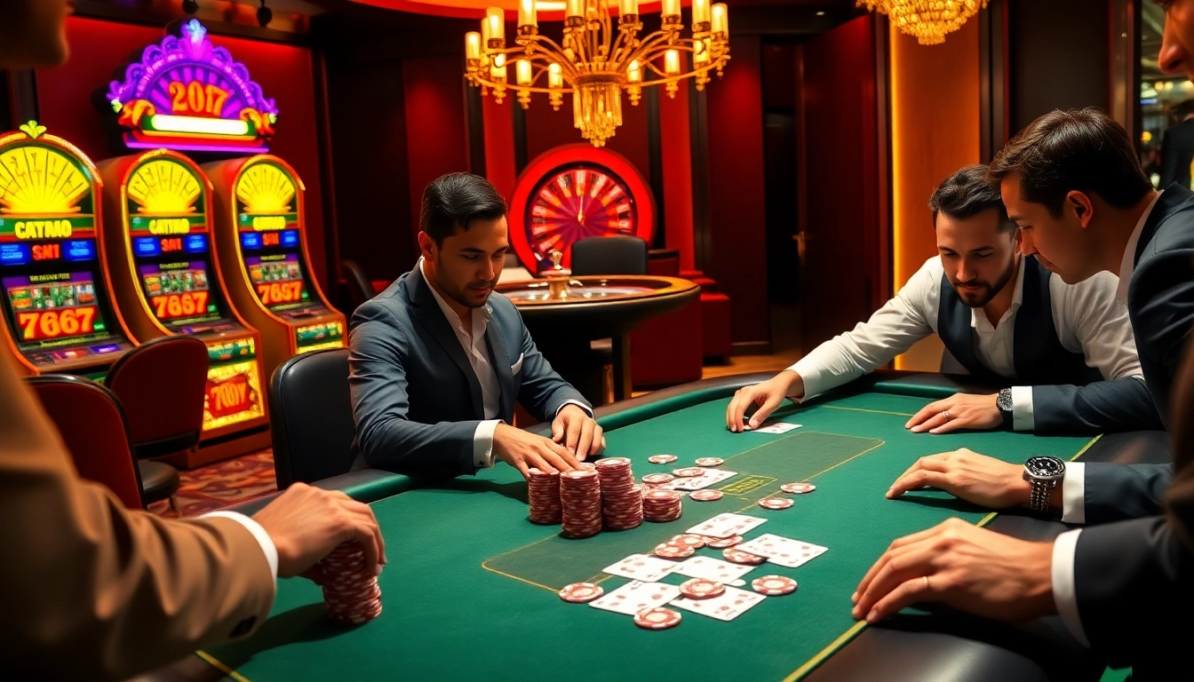 Engage in the excitement of poker at https://120bett.com.br/ featuring vibrant chips and cards in a luxurious casino setting.