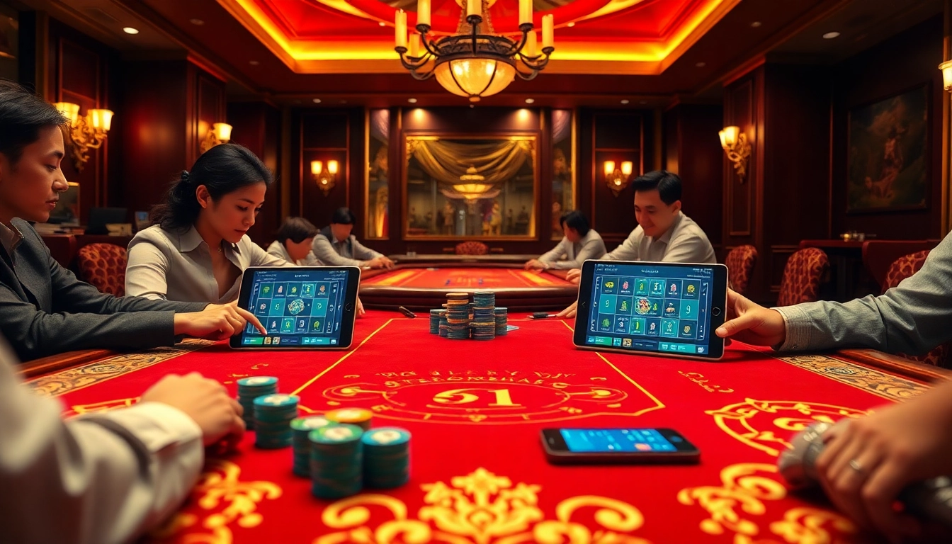 Engage with xóc đĩa online gameplay at an upscale casino table featuring vibrant betting chips.