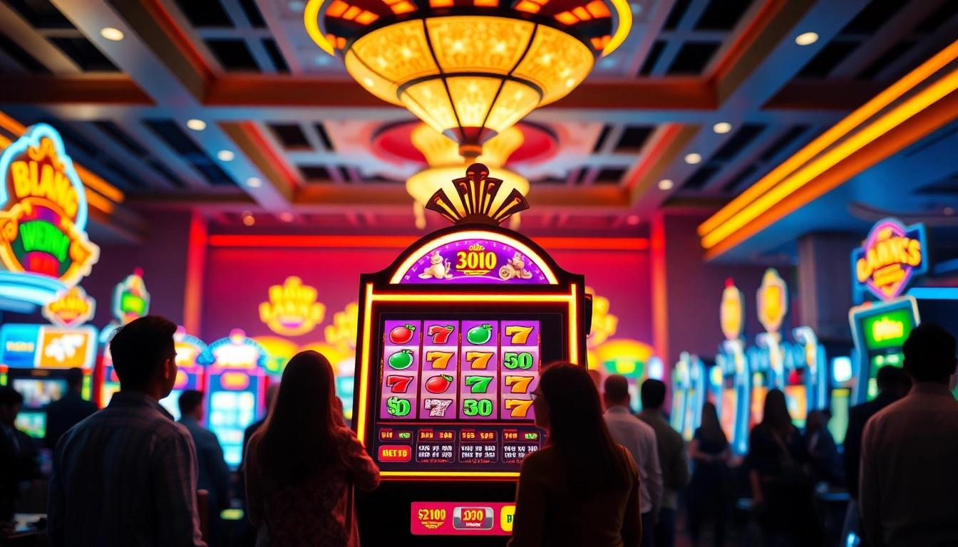 Engaging players enjoying game slot terpercaya at a vibrant casino slot machine.