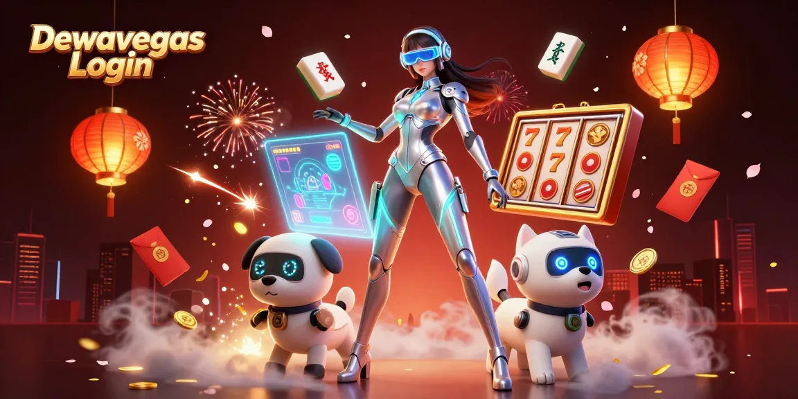 Experience winning gameplay at Dewavegas Login with a vibrant 3D illustration showcasing slot games and holographic casino action.