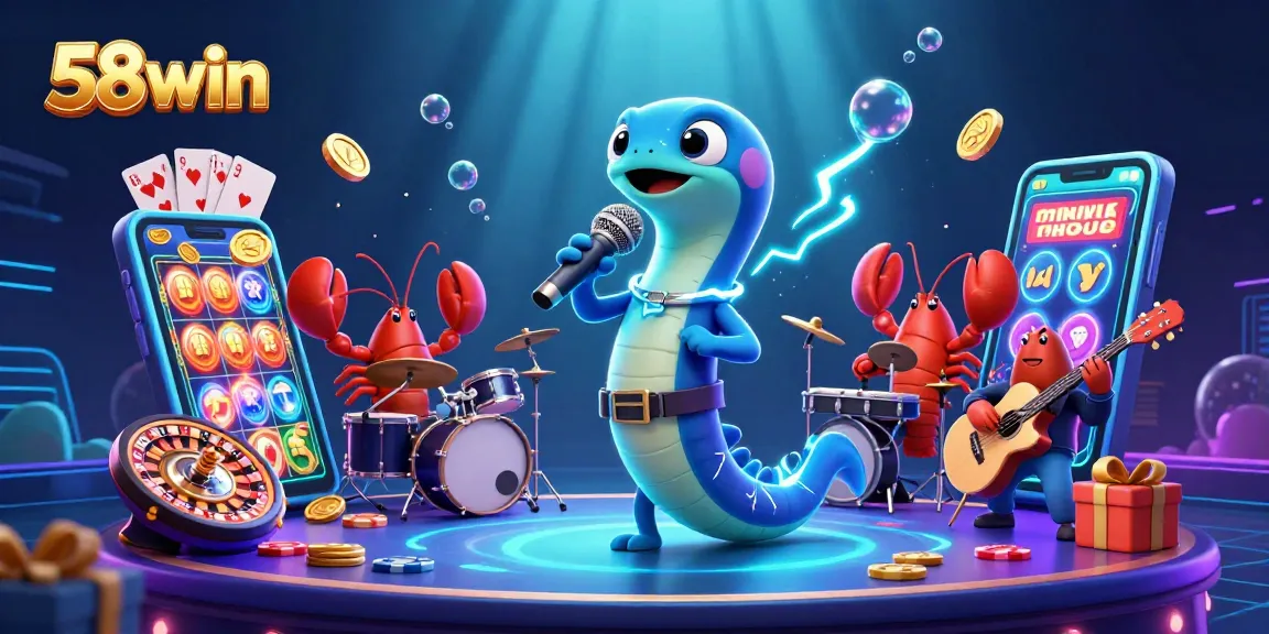 Engage in thrilling gameplay at 58win with a vibrant underwater casino scene featuring an electric eel DJ and dynamic game elements.