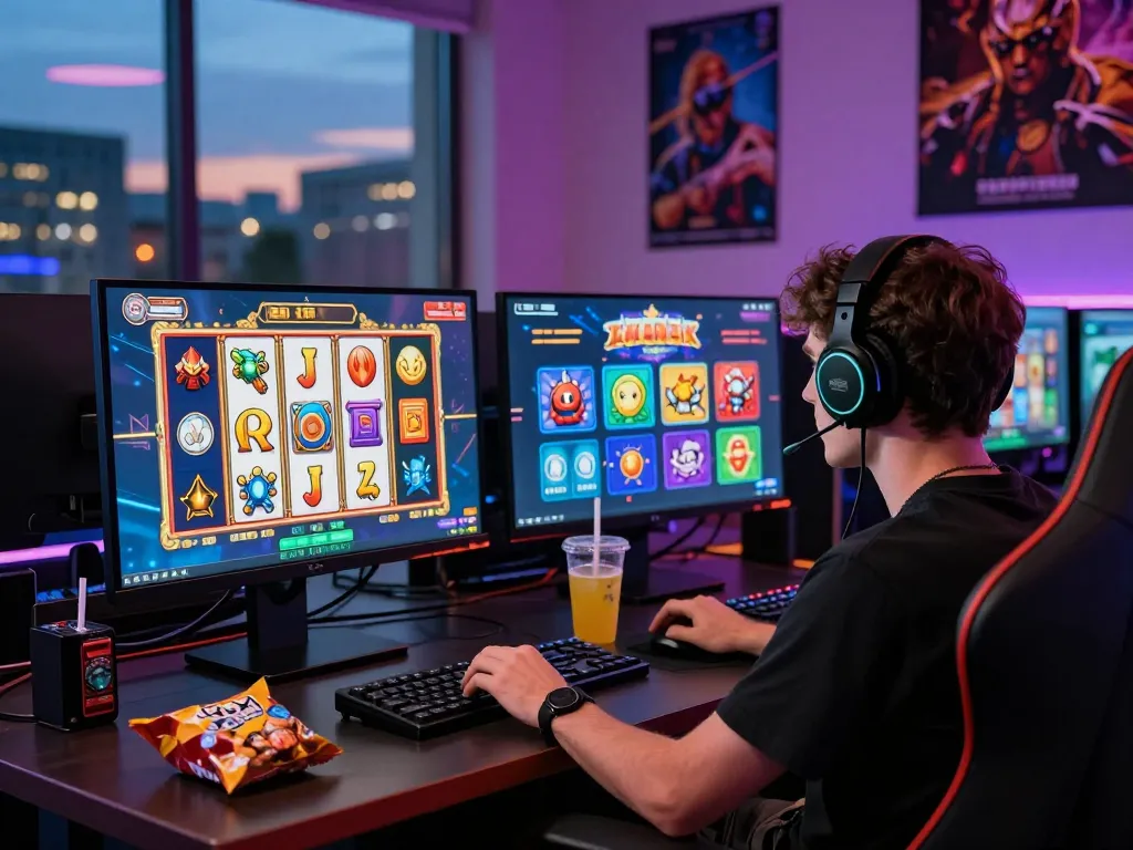 Engaging gaming scene featuring slot gacor hari ini with user focused on spinning reels.