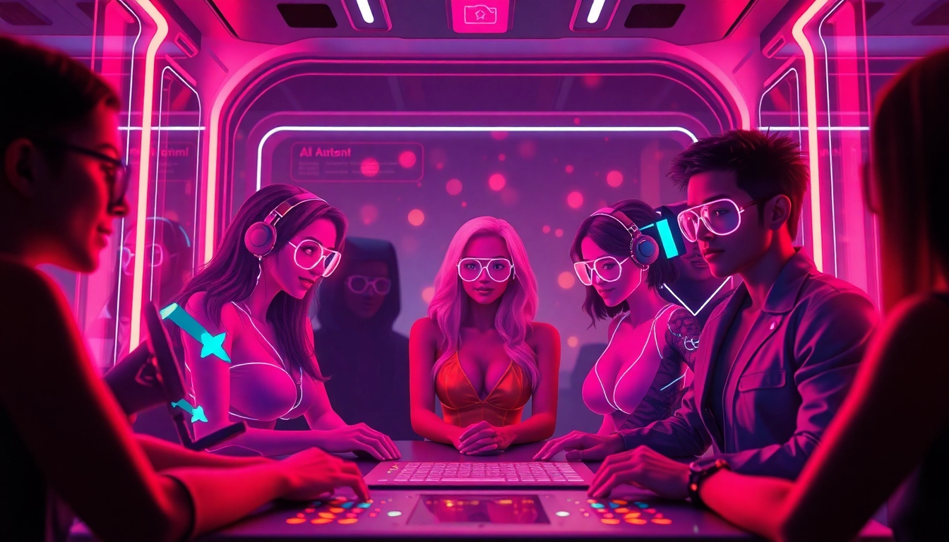 NSFW chat scene with vibrant avatars in a modern digital space.