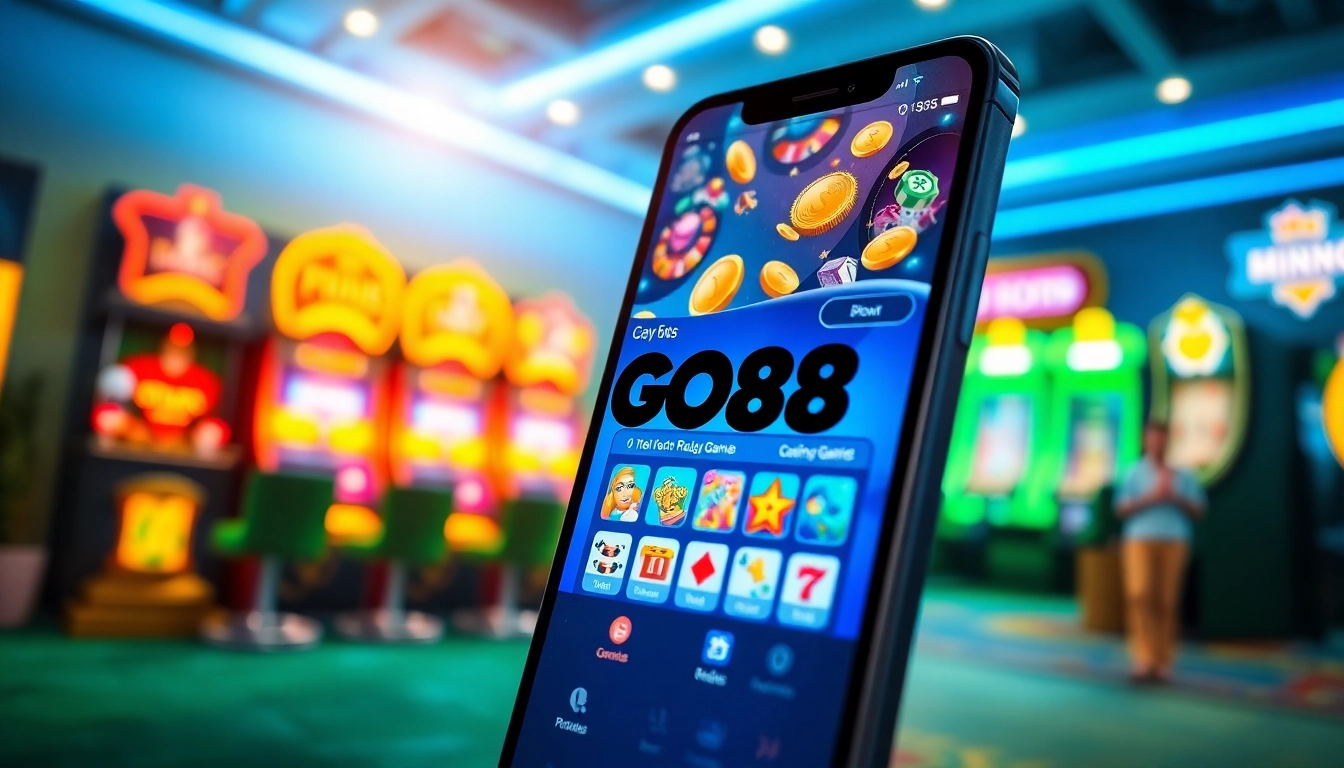 Tải GO88 app on a mobile device with engaging gaming interface and vibrant dynamic graphics.