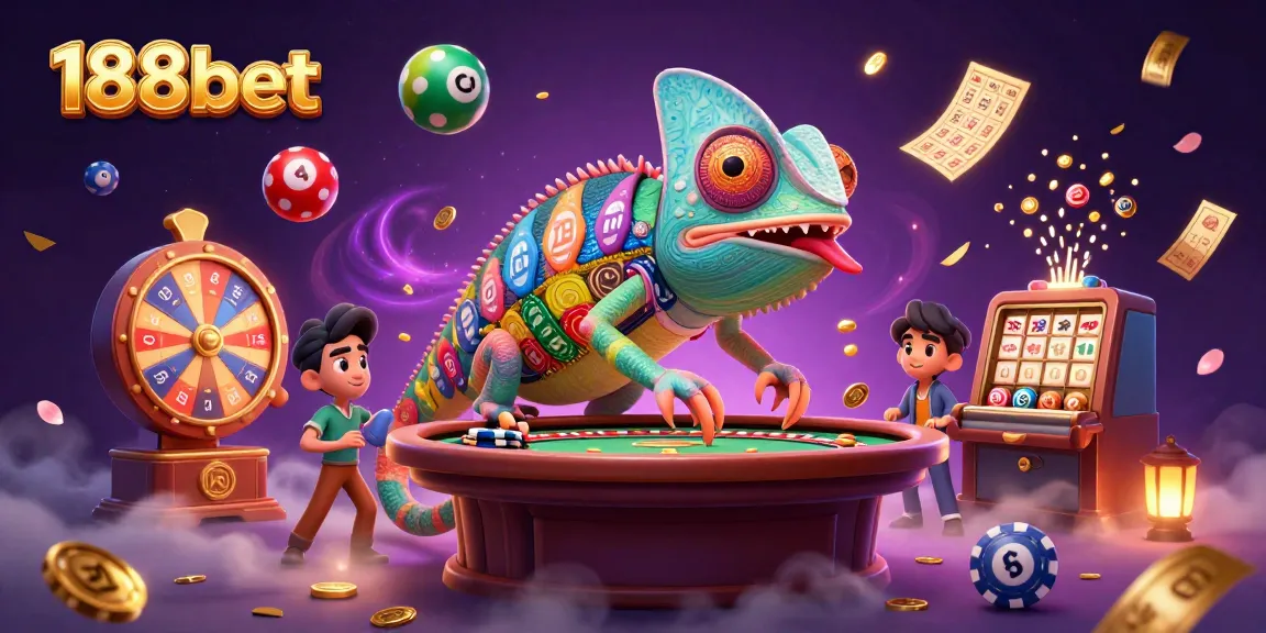 Experience the vibrant excitement of 188bet's online casino with dynamic elements like lottery balls and golden coins.