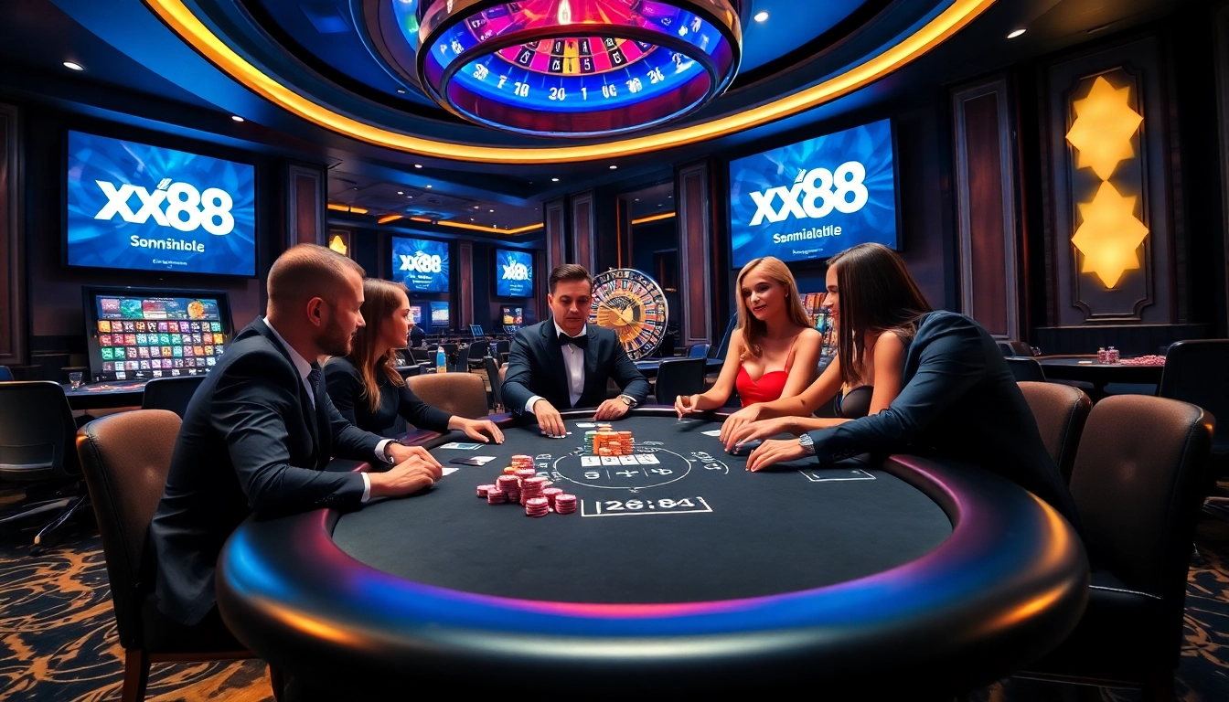Experience the thrill of xx88 with vibrant casino visuals, featuring poker tables and dynamic gameplay.
