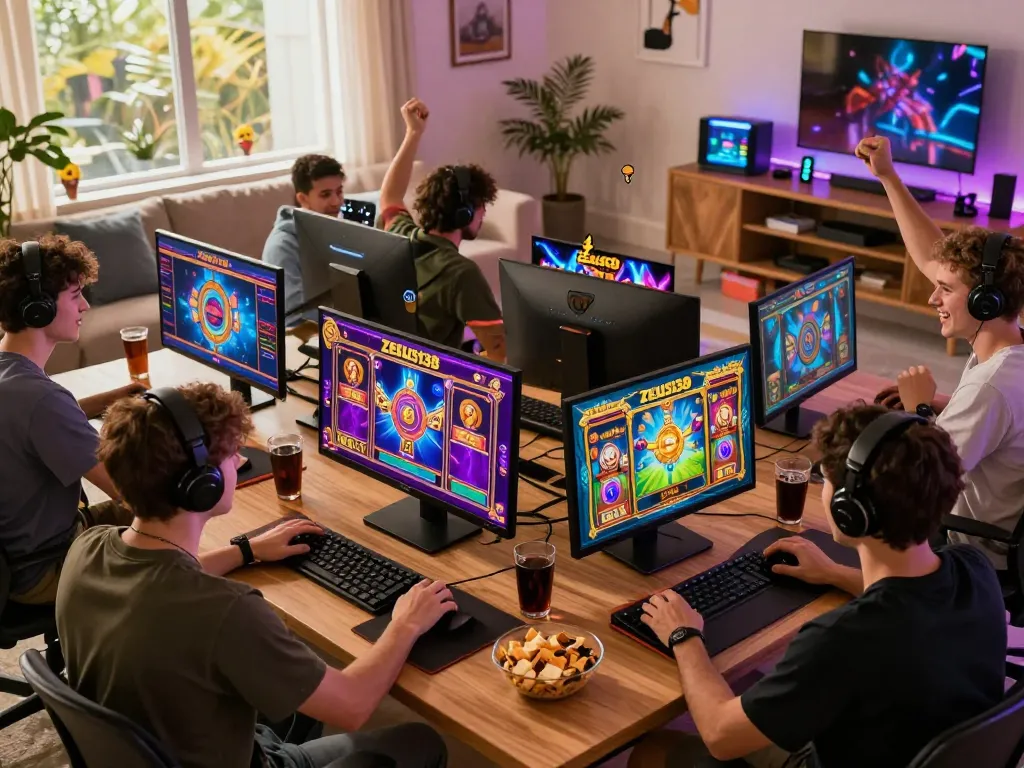 Players enjoying Zeus138 slot games in a lively gaming environment with vibrant graphics and cozy atmosphere.