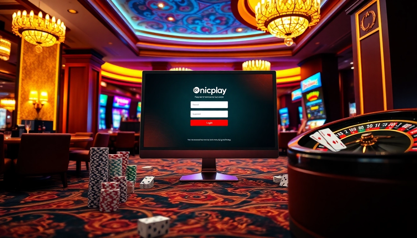 Login to Onicplay effortlessly with the exciting online casino interface amid captivating gaming elements.