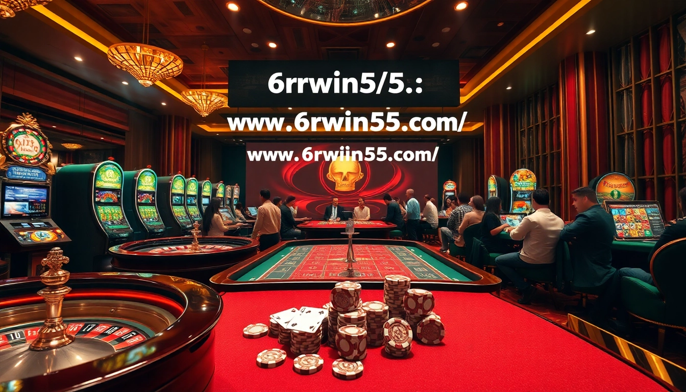 Experience thrilling gameplay at https://www.6rwin55.com/ with vibrant casino tables and eager players.
