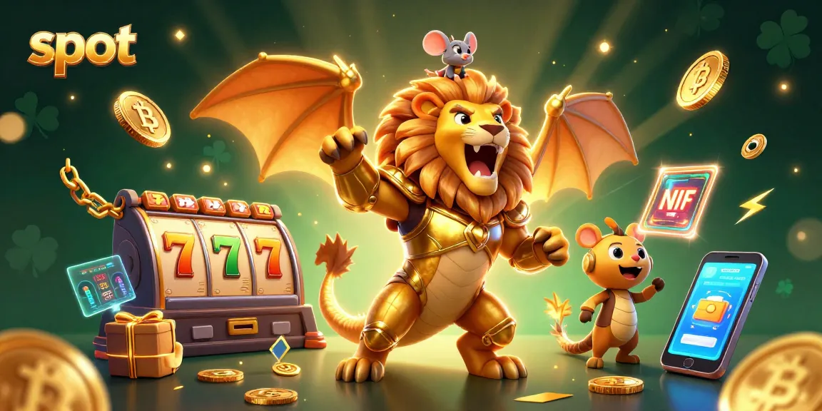Slot seru dengan mesin slot, koin Bitcoin, dan elemen jackpot di latar belakang yang menarik.
