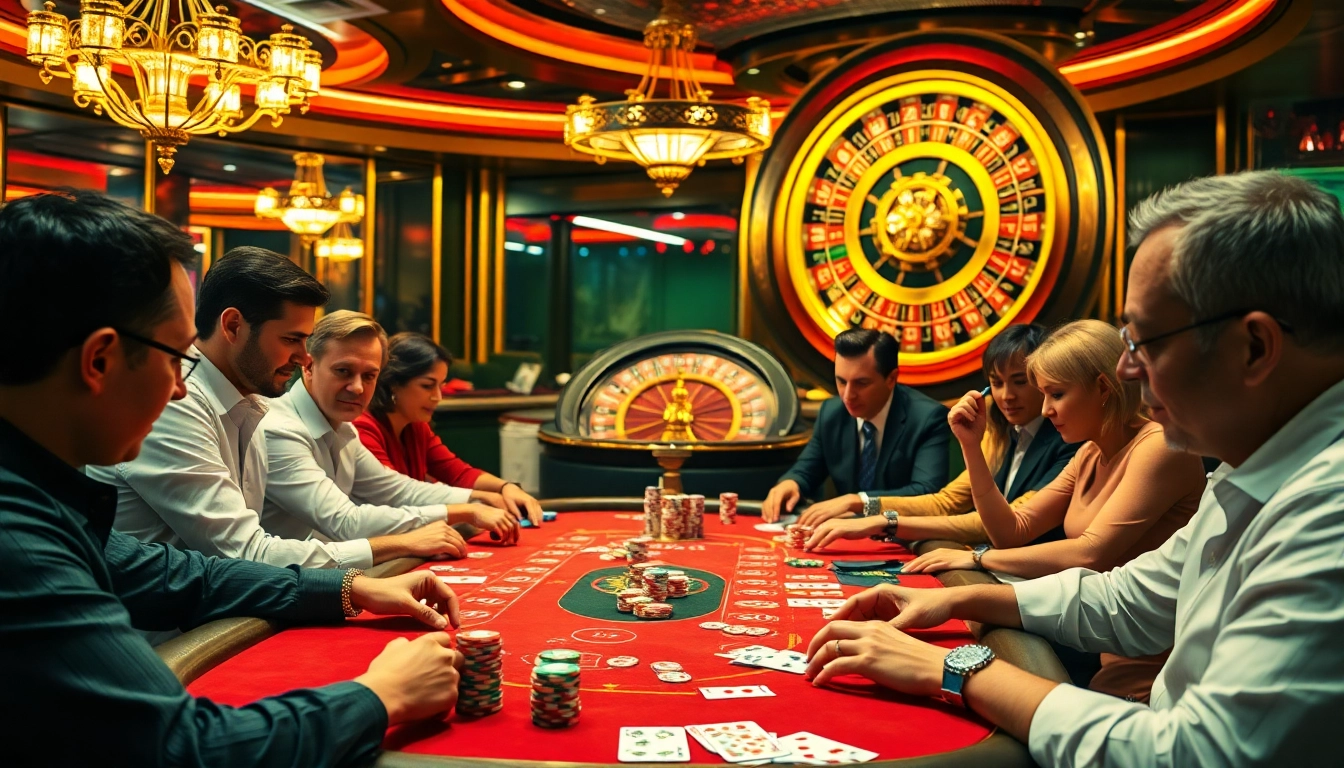 Experience high-stakes gaming at B52club with players at a vibrant casino table.