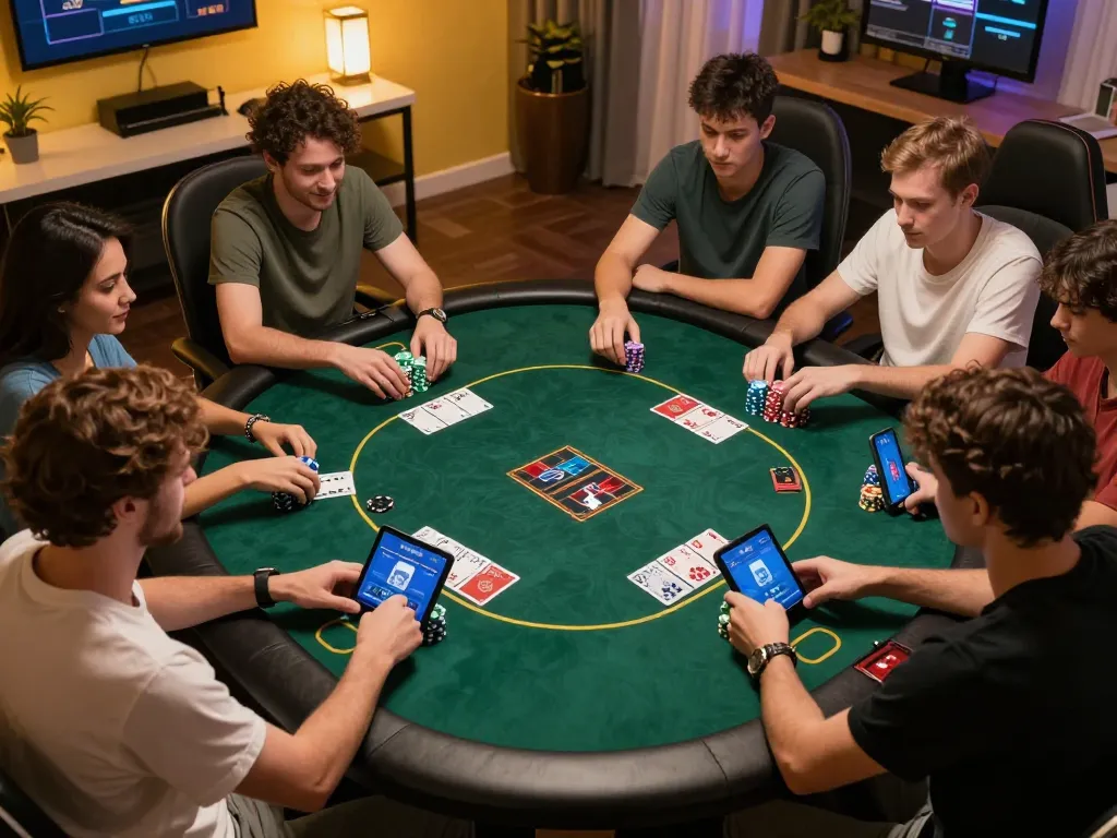 Players engaging in an online poker game through the gnk88 platform, showcasing interactive gameplay and excitement.