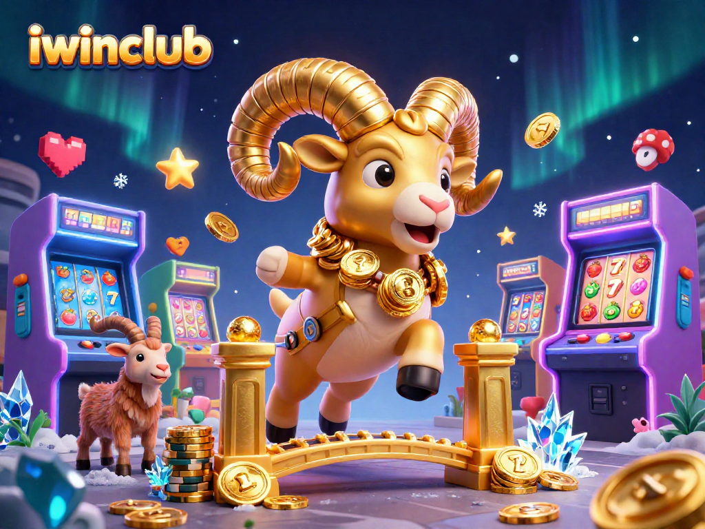 Experience iwinclub’s thrilling jackpot excitement with a golden ram charging through a vibrant casino.