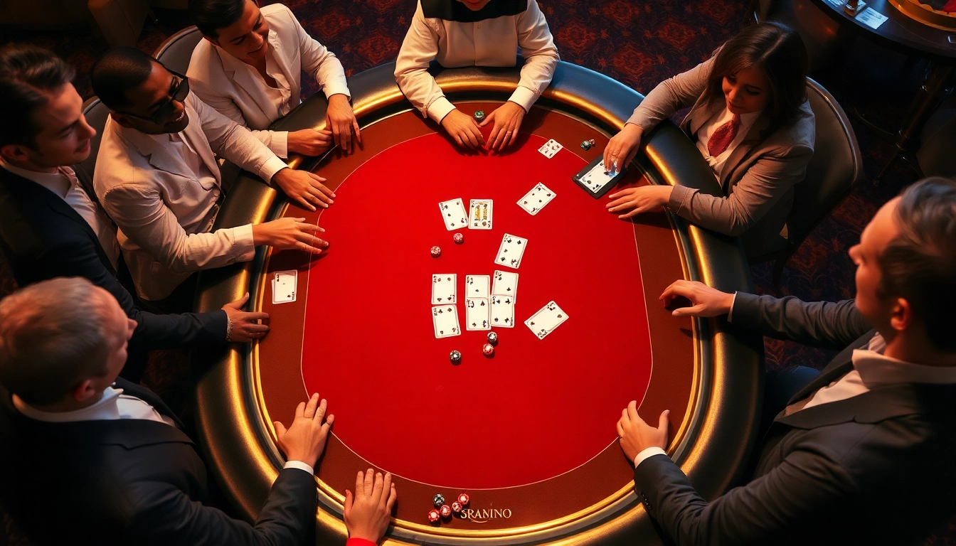 Mk8 gaming table with players enjoying high-stakes casino action and poker chips in view.