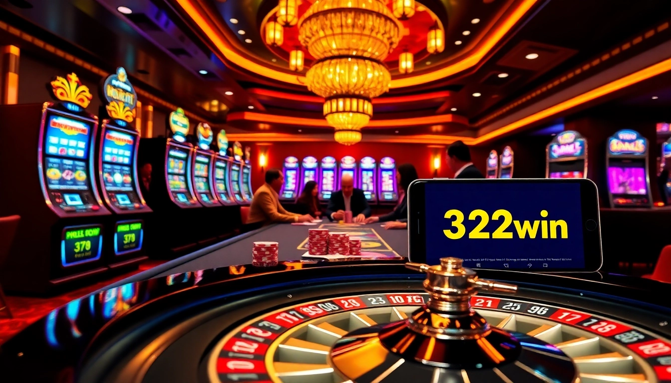 Action-packed poker scene at a 32win casino table with vibrant slots and roulette.