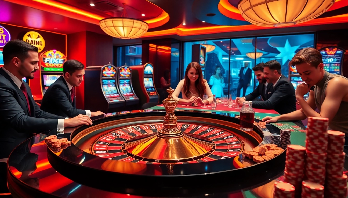 Experience thrilling casino action with players at the roulette table, showcasing https://vj88.online/ excitement.