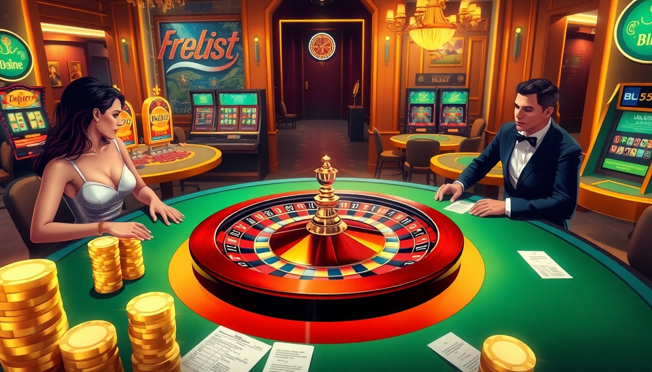 Gamblers enjoying a vibrant casino scene featuring roulette and the platform https://bl555.black.