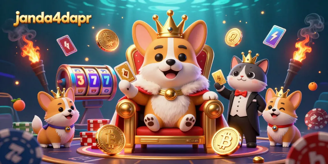 Menangkan permainan dengan janda4dapr, menunjukkan corgi kerajaan memimpin di kasino digital yang ramai.