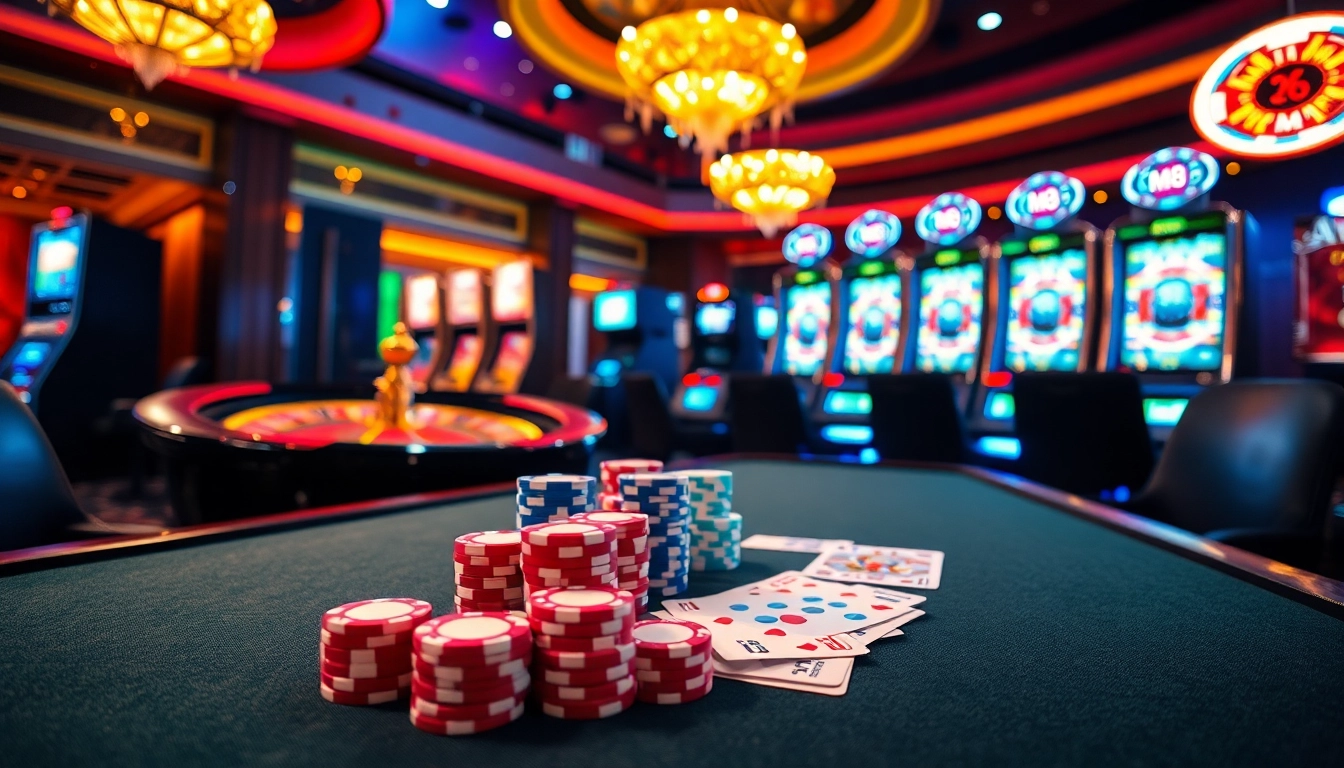 Experience high-stakes excitement with MK8 at a luxury casino table surrounded by vibrant gaming elements.