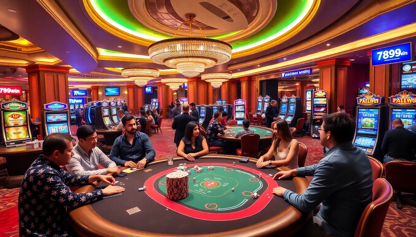 Players enjoying casino games at 789win, showcasing vibrant table action and exciting slot machines.