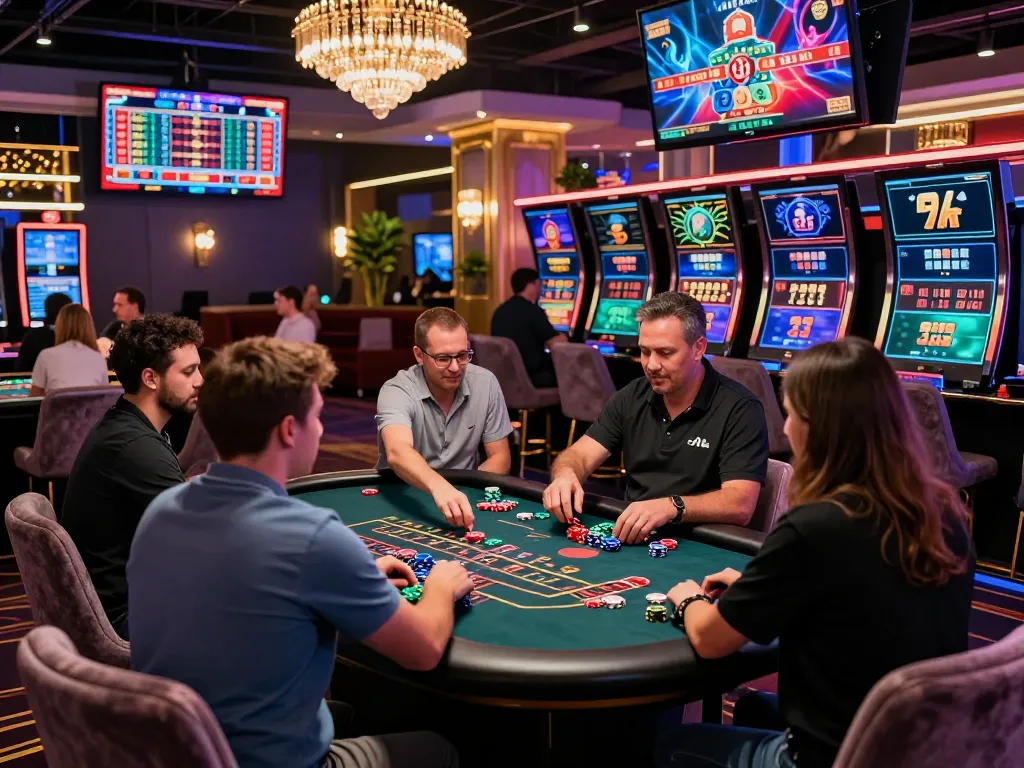 Exciting bong99 live casino scene with players at blackjack table and vibrant atmosphere.
