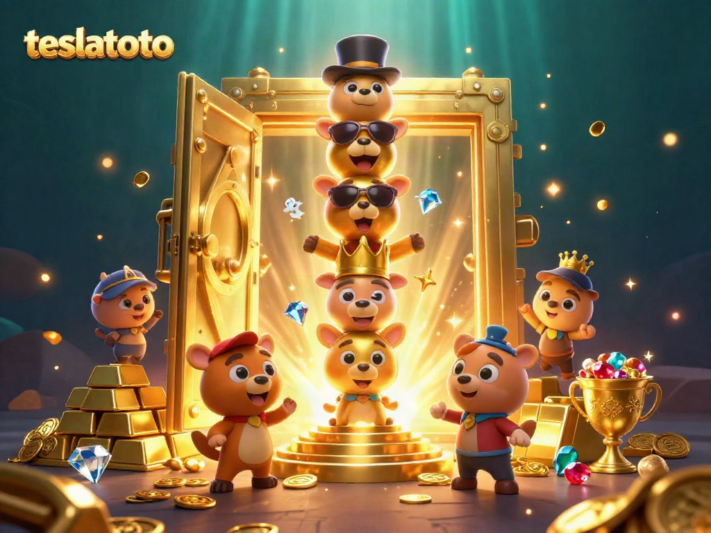 Experience the excitement of teslatoto with vibrant casino elements and a colorful golden totem scene.