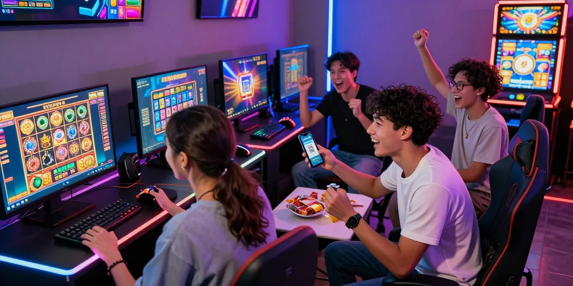Friends enjoying an exciting gaming night on slot7000 platform with QRIS deposits and vibrant atmosphere.