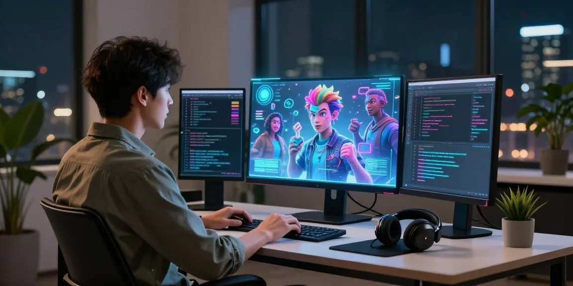 Engaging NSFW AI interaction in a modern home office showcasing holographic characters and vibrant digital displays, emphasizing innovation.