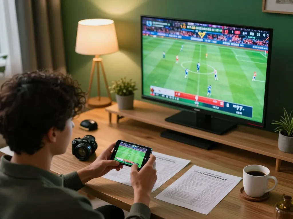 The excitement of KÈO TRỰC TUYẾN as someone places bets while watching a live sports match, showing strategic engagement in online betting.