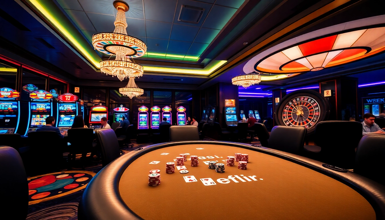 Players enjoying high-stakes games at 88i's luxurious casino, showcasing poker, slots, and roulette.