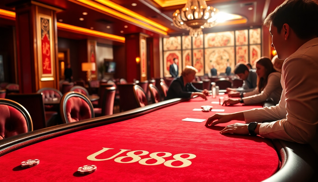 Experience the thrill of U888 at a luxurious poker table filled with excitement and elegance.