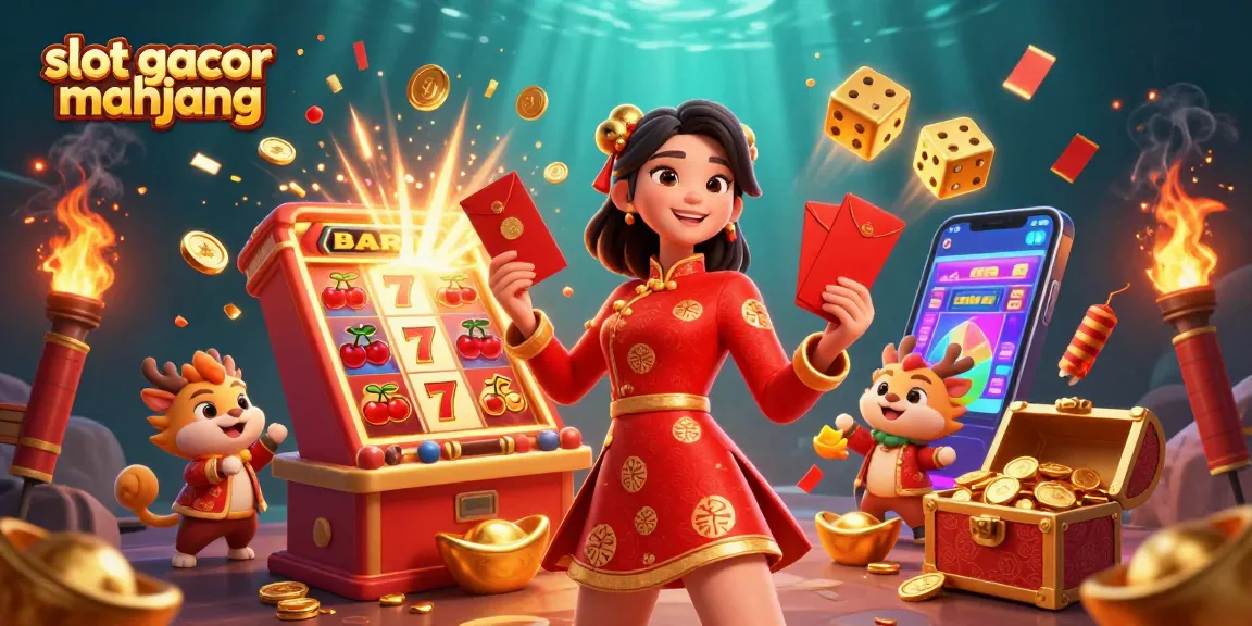 Engage with slot gacor mahjong in an immersive 3D digital scene bursting with colorful casino elements.