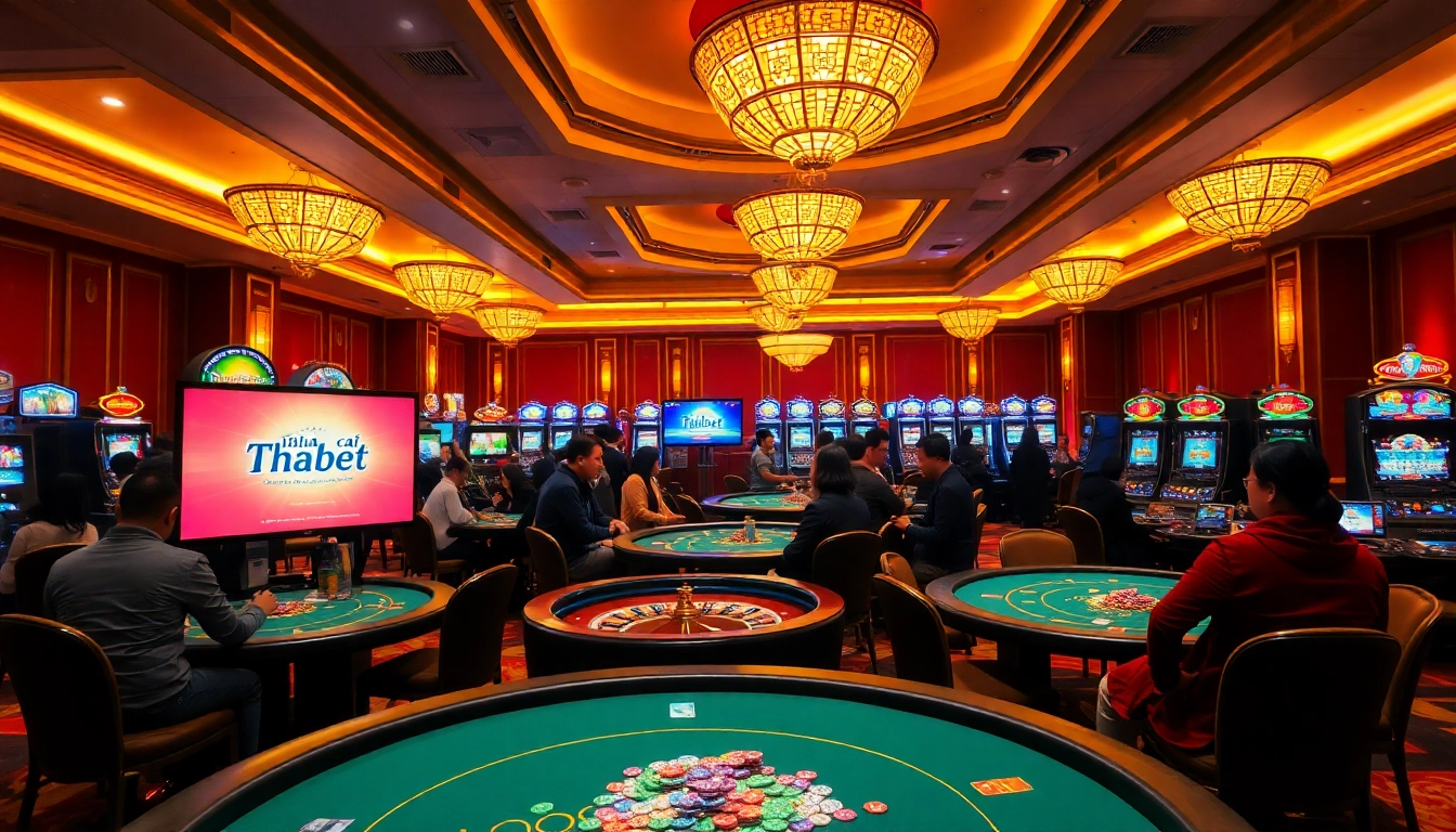 Engaged players at Nhà cái Thabet's casino tables, showcasing excitement and luxury gaming.