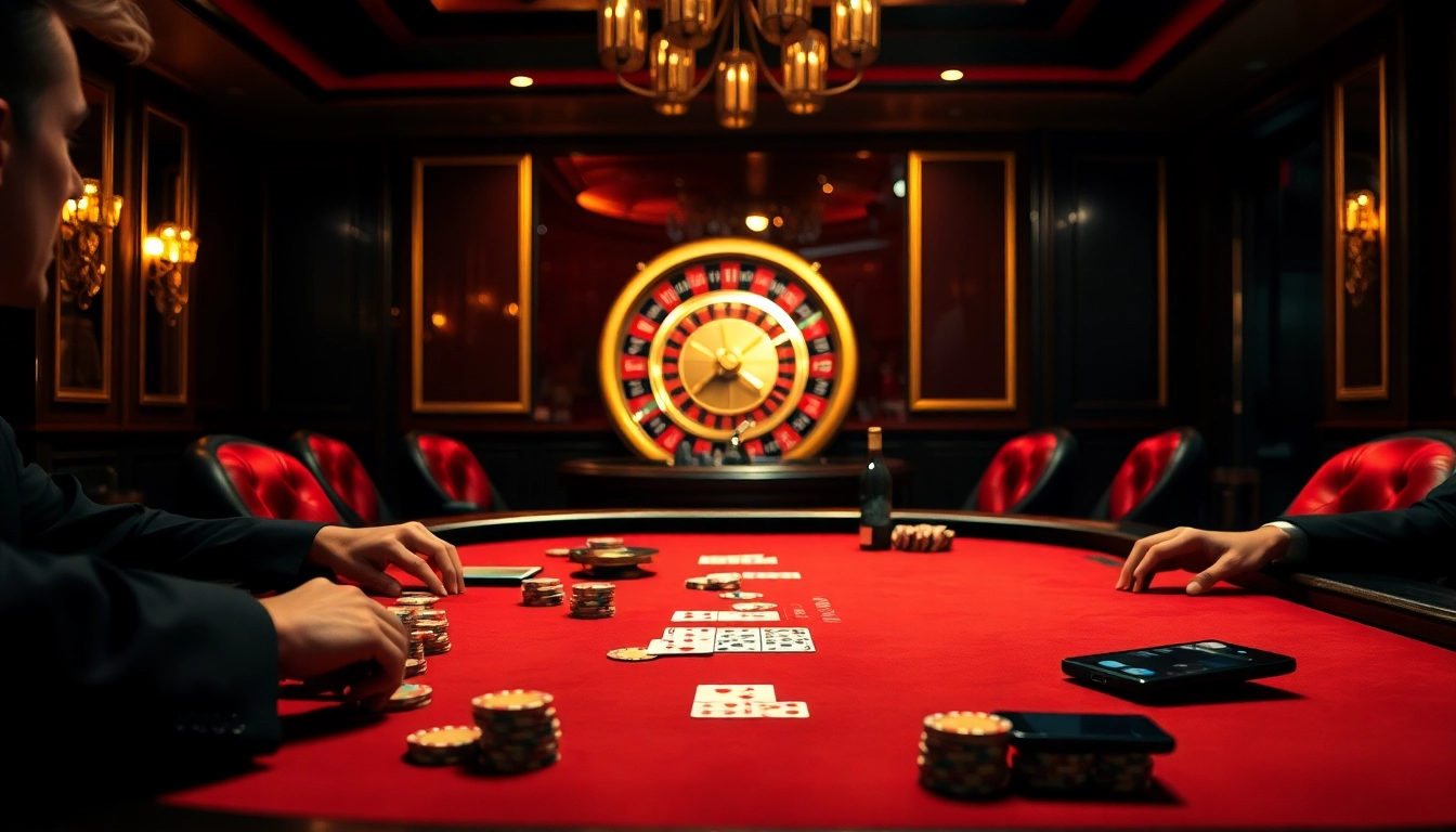 Exciting casino atmosphere featuring poker chips and s8 smartphone among players.