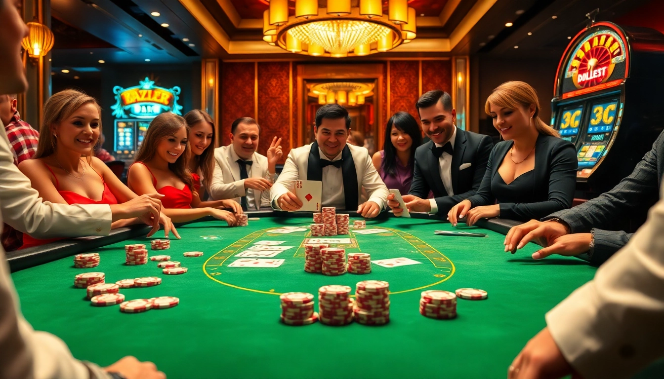 Players enjoying a thrilling blackjack game at a luxurious table, exploring winning strategies in the 222bd casino.