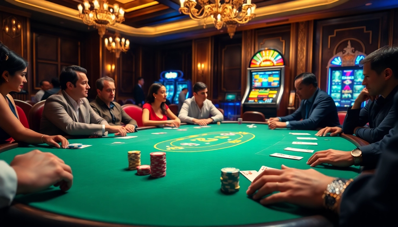 Intense poker action with chips and cards at a luxurious casino drawing inspiration from https://hanoiculturetravel.com/.