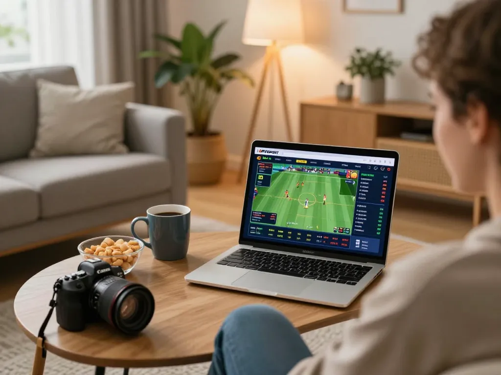 Engaging online betting experience with MPOSPORT platform in a cozy living room setting