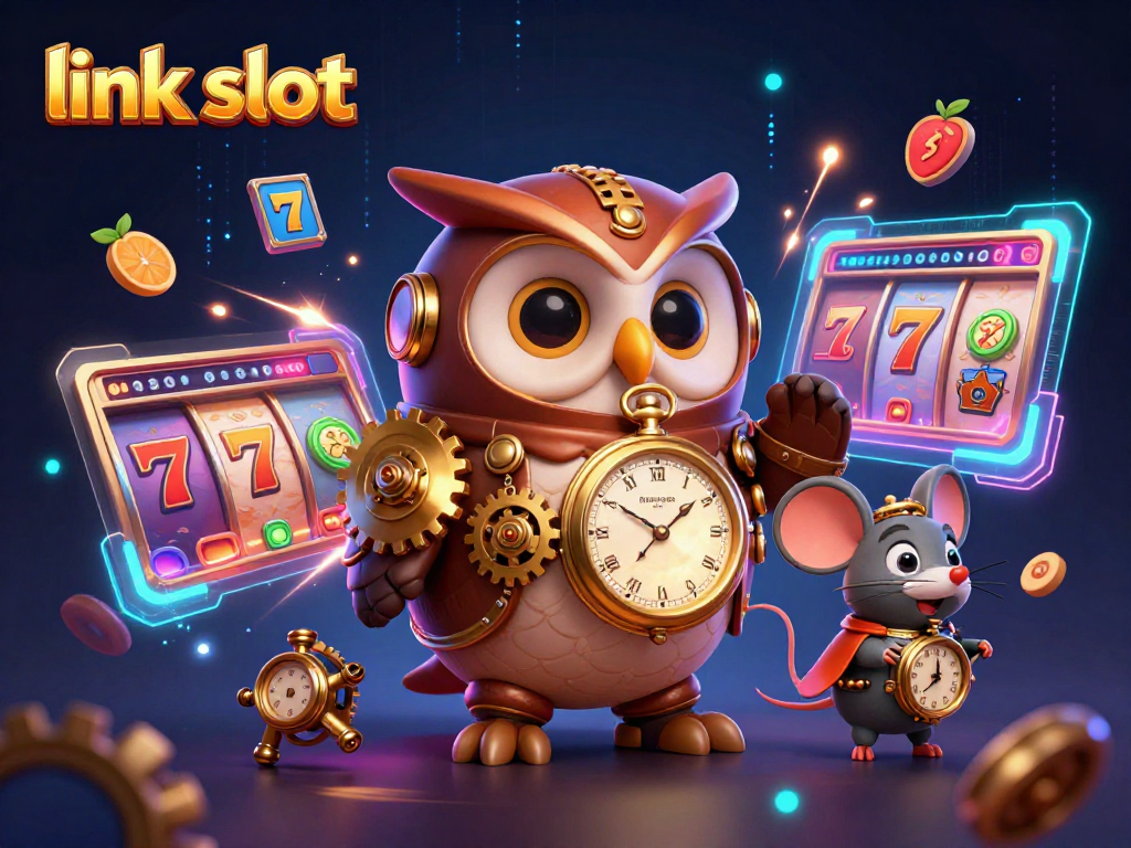 Catch exciting wins on link slot with a steampunk owl amidst dynamic casino elements.