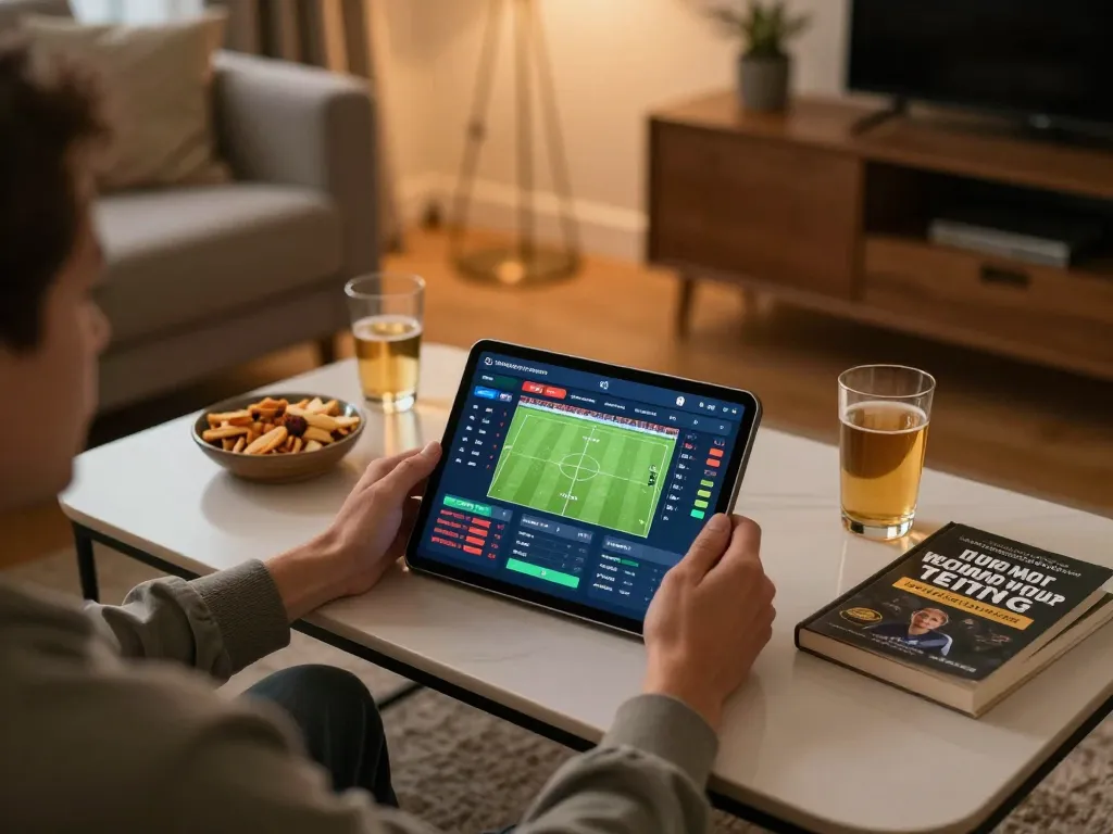 Engaging in sports betting with trang cá cược bóng đá on a tablet, enjoying the excitement at home