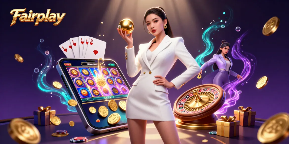 Experience Fairplay at the casino in a vibrant and dynamic 3D illustration with gaming elements.