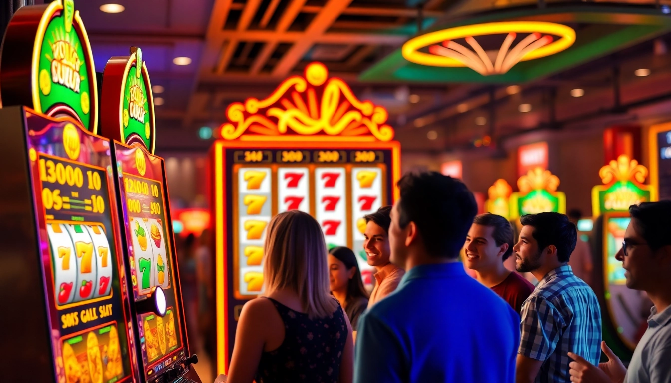 Players enjoying the thrill of doaslot slot machine in a lively casino atmosphere.