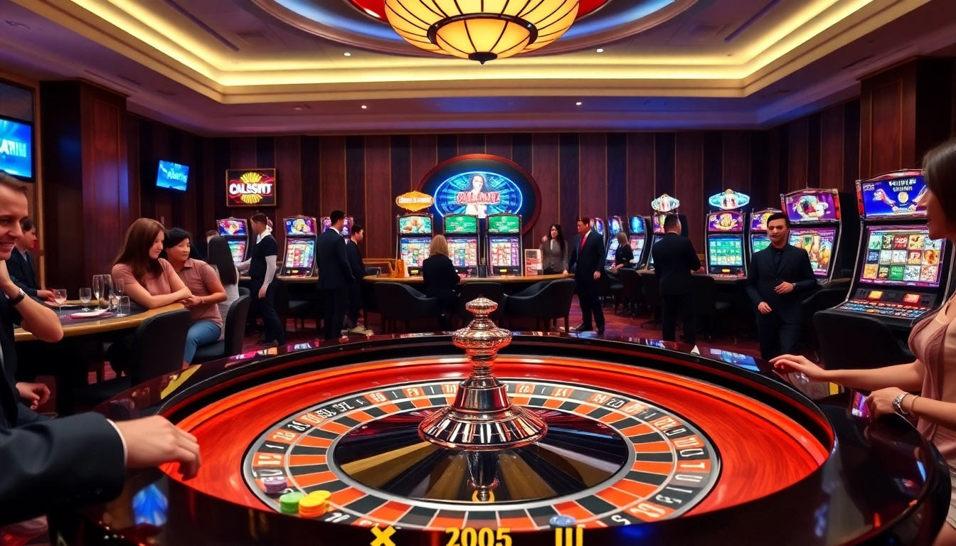 sơ đồ trang web xn88 showcased in a luxurious casino scene featuring an interactive roulette table and dazzling slot machines.