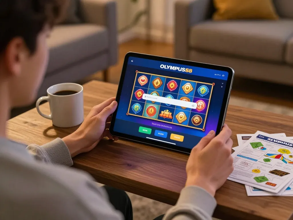 Engaging with OLYMPUS88 login on a tablet in a cozy home environment while planning betting strategies.