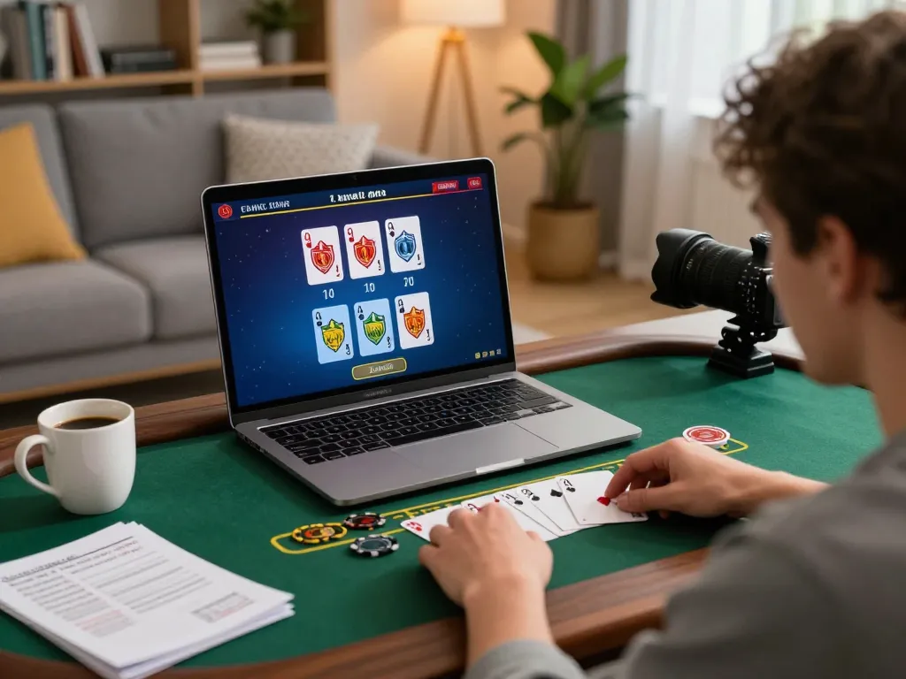 Engaging in a live dealer blackjack game at home on laptop, showcasing Rik vip online entertainment, comfortable setting