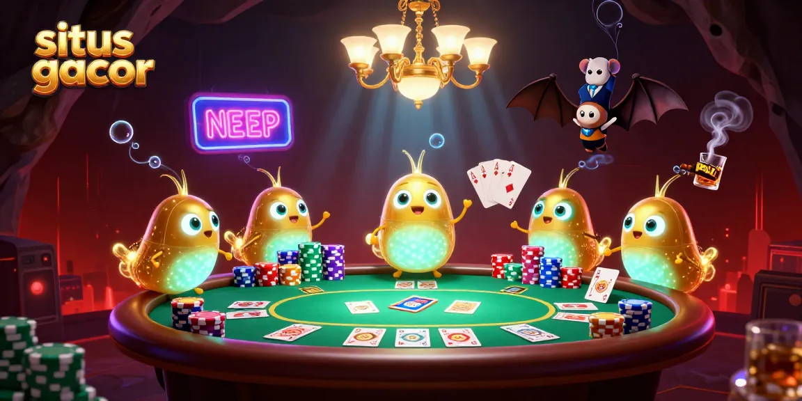 Situs gacor showcases a vibrant cave casino scene illuminated by glowworms, featuring poker action.
